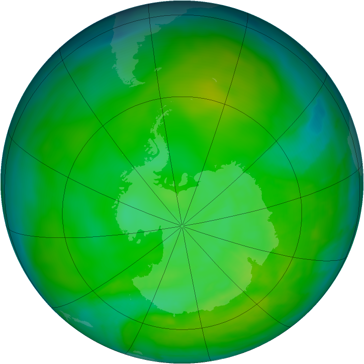 Antarctic ozone map for 09 December 2012